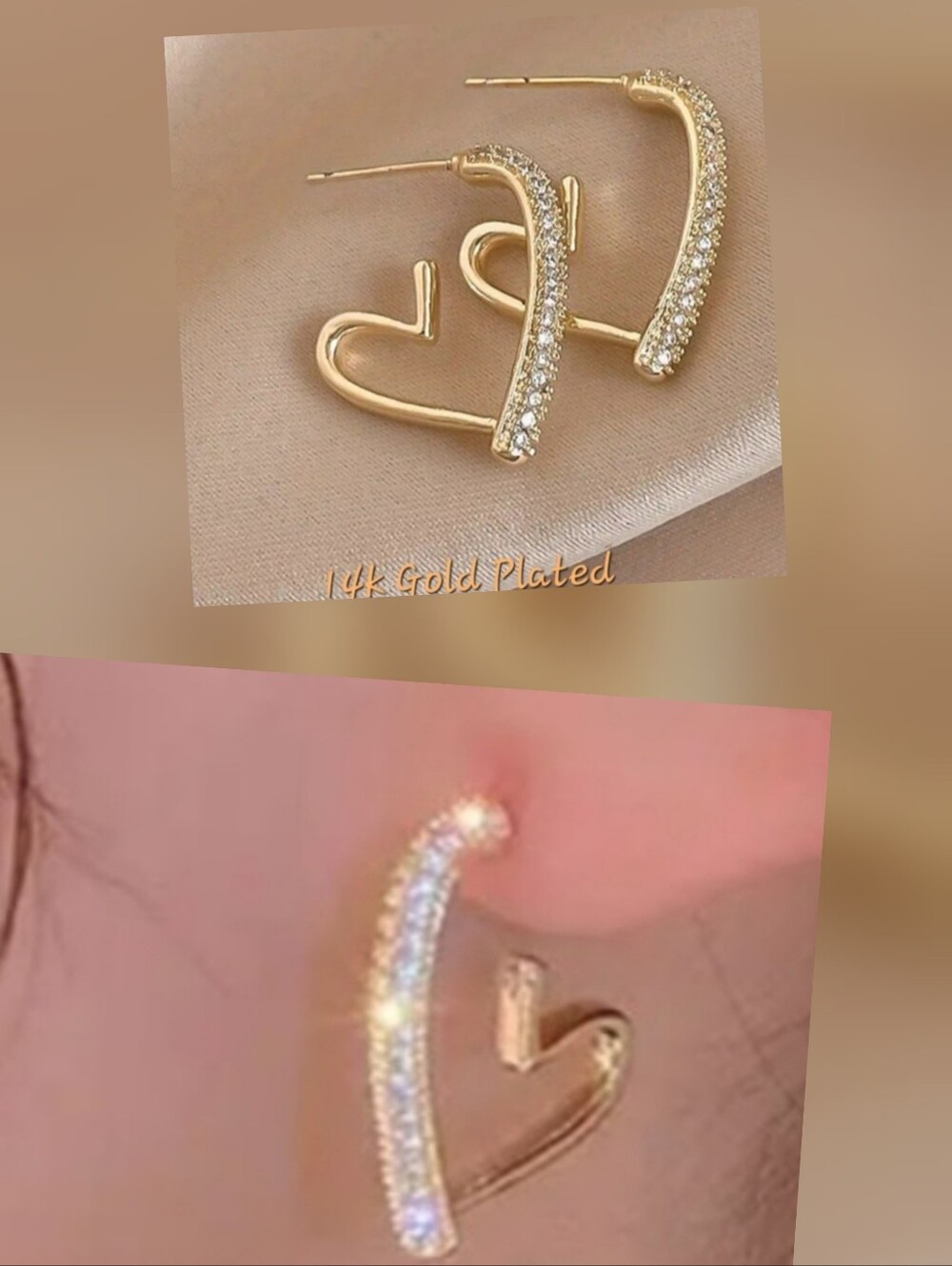 🏷SALE. Rhinestoned 18k Gold Plated Heart hoops. New. Fast Ship.